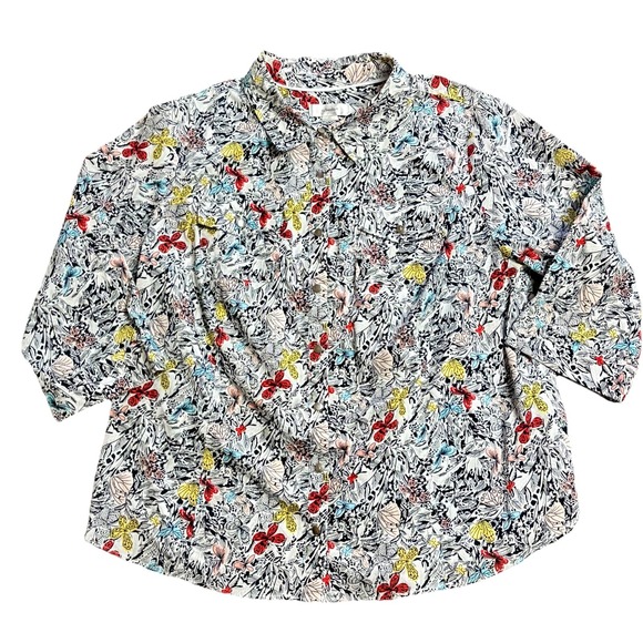 Christopher & Banks Tops - Christopher & Banks Women's 3/4 Sleeve Roll Tab Button Up Floral Print Shirt 1X